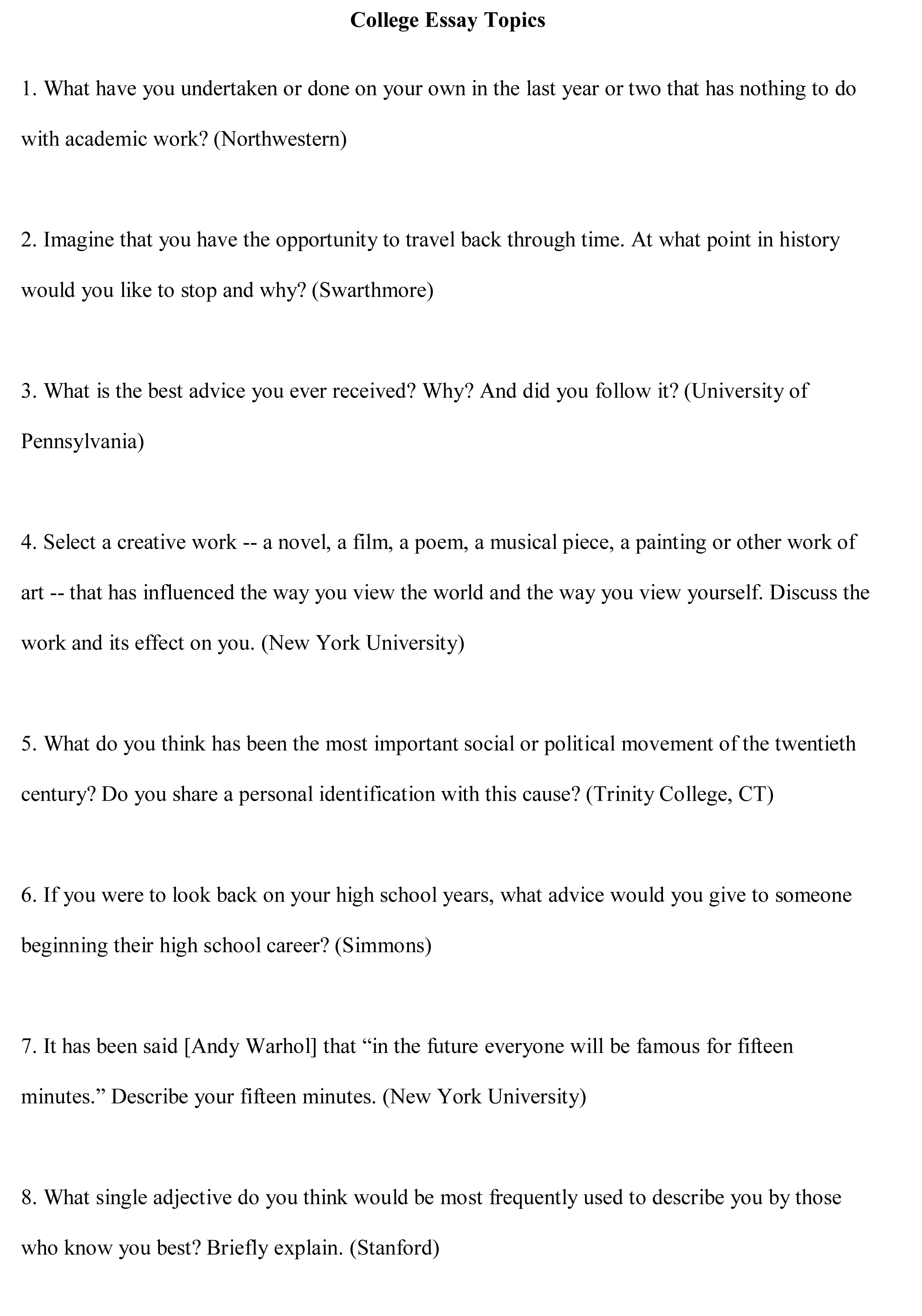 Essay Writing - Writing - Topics - Undergraduate - Student