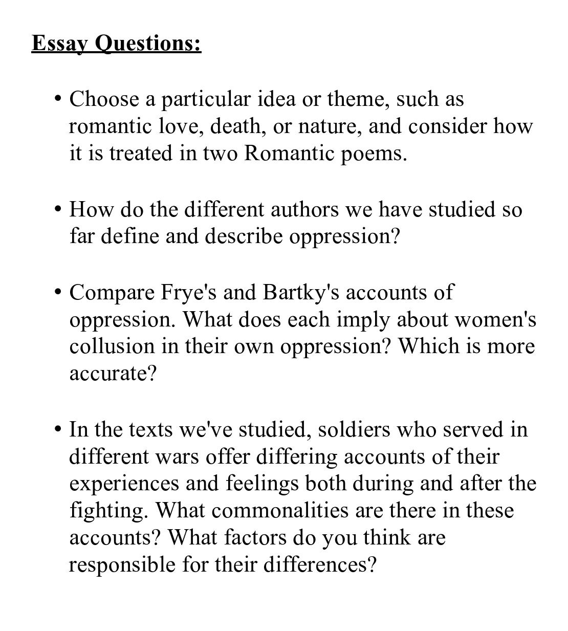 Analytical topics for essays