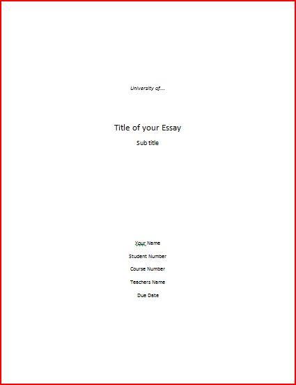 Essay cover page template word