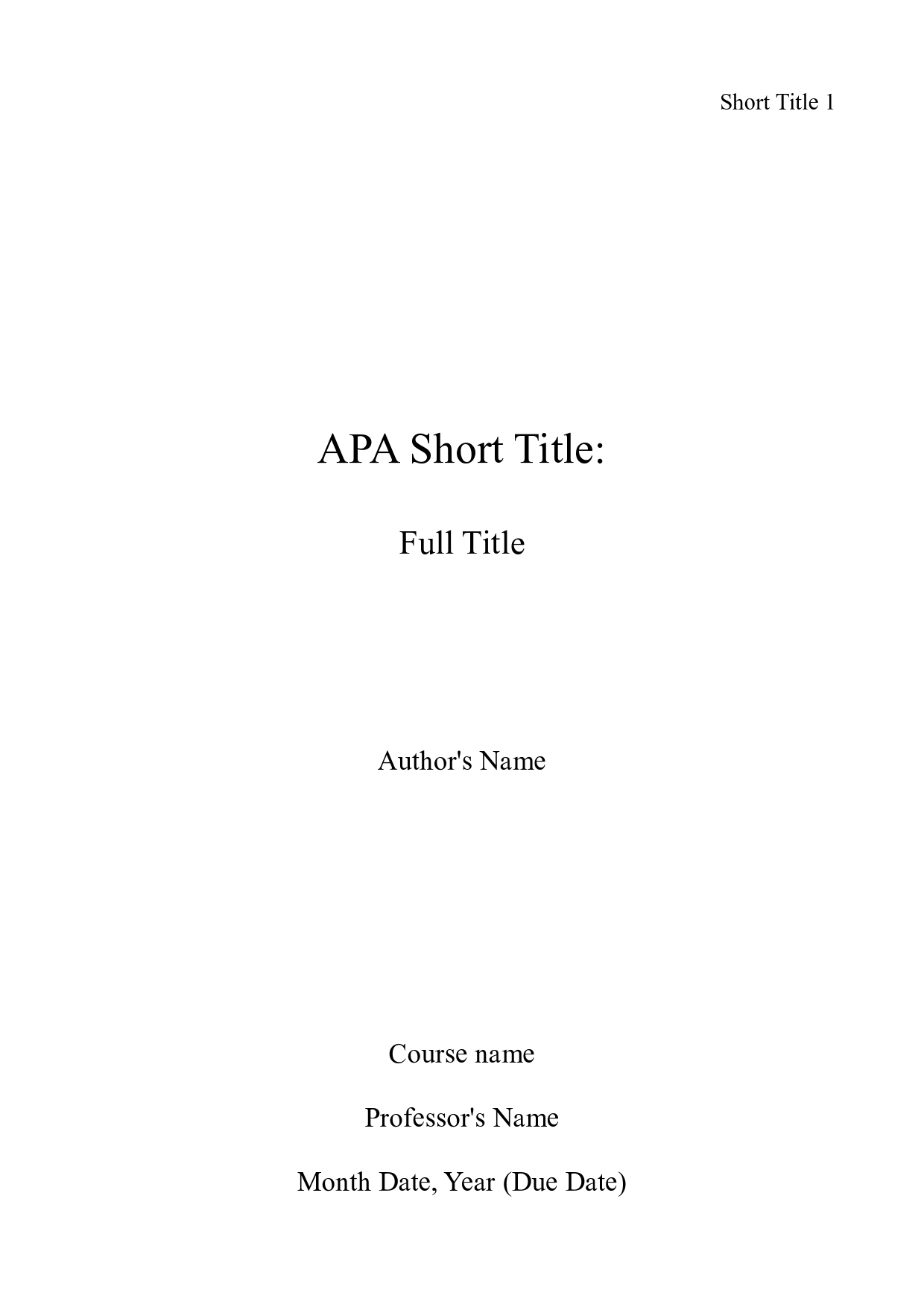 Apa style sample cover page or title page for term paper