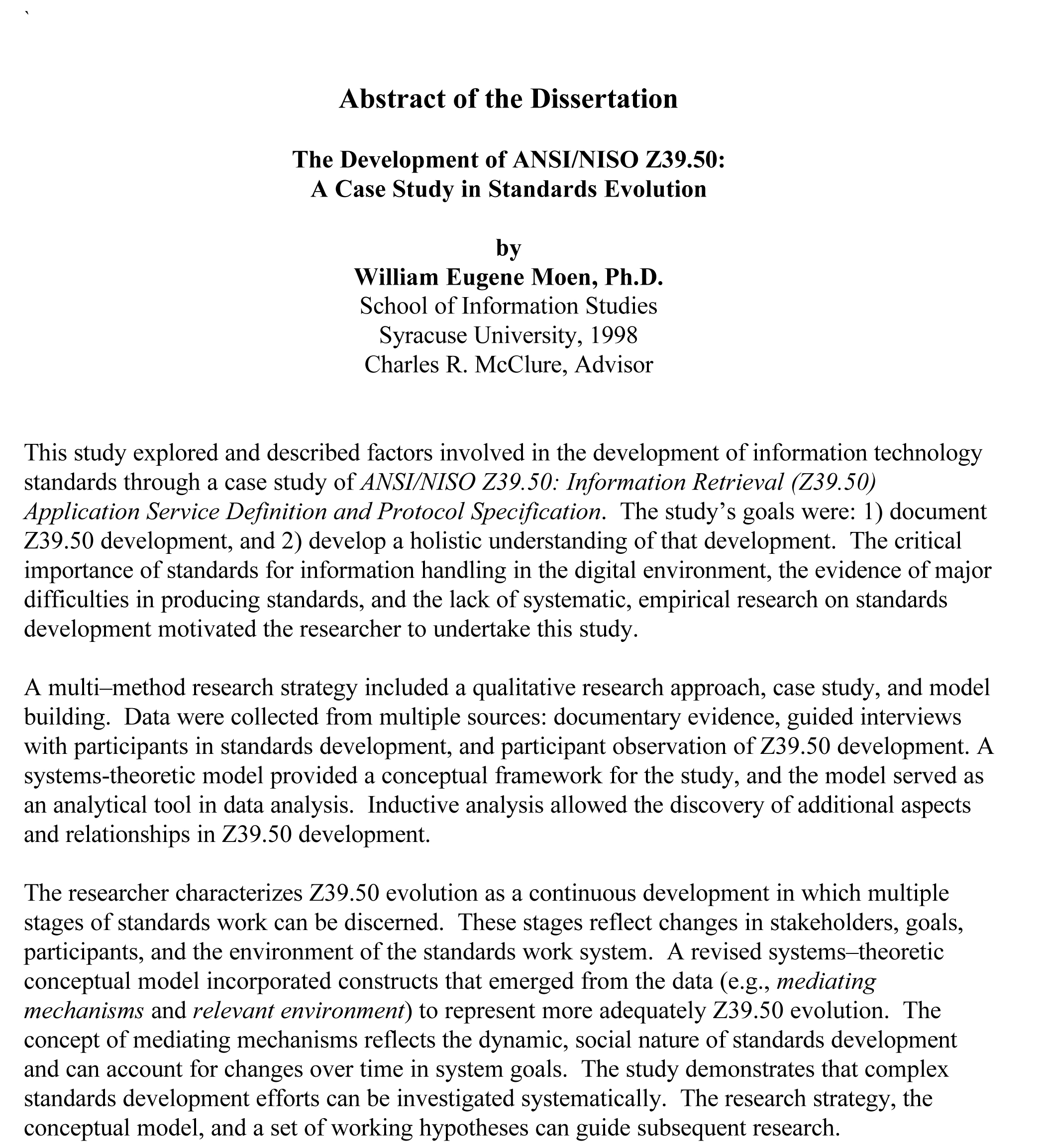 Abstract of a dissertation proposal