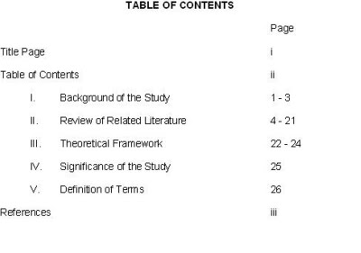 table of contents format for research paper