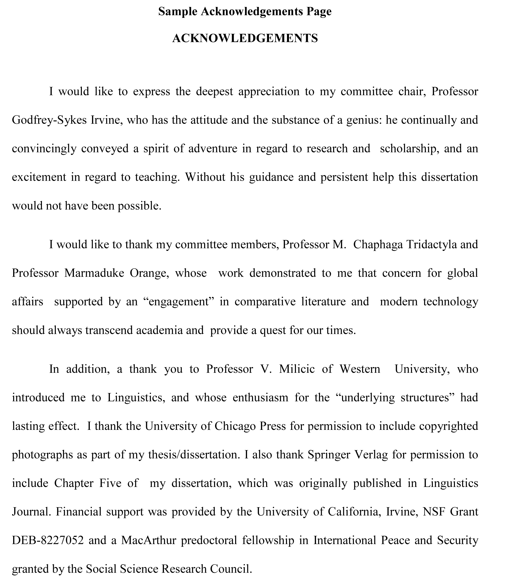 Masters thesis acknowledgement