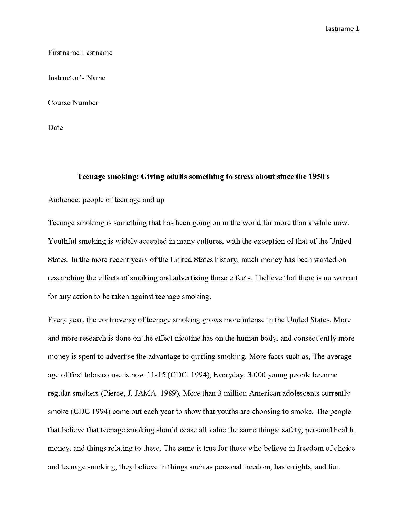 Реферат: Teenage Smoking Essay Research Paper In a