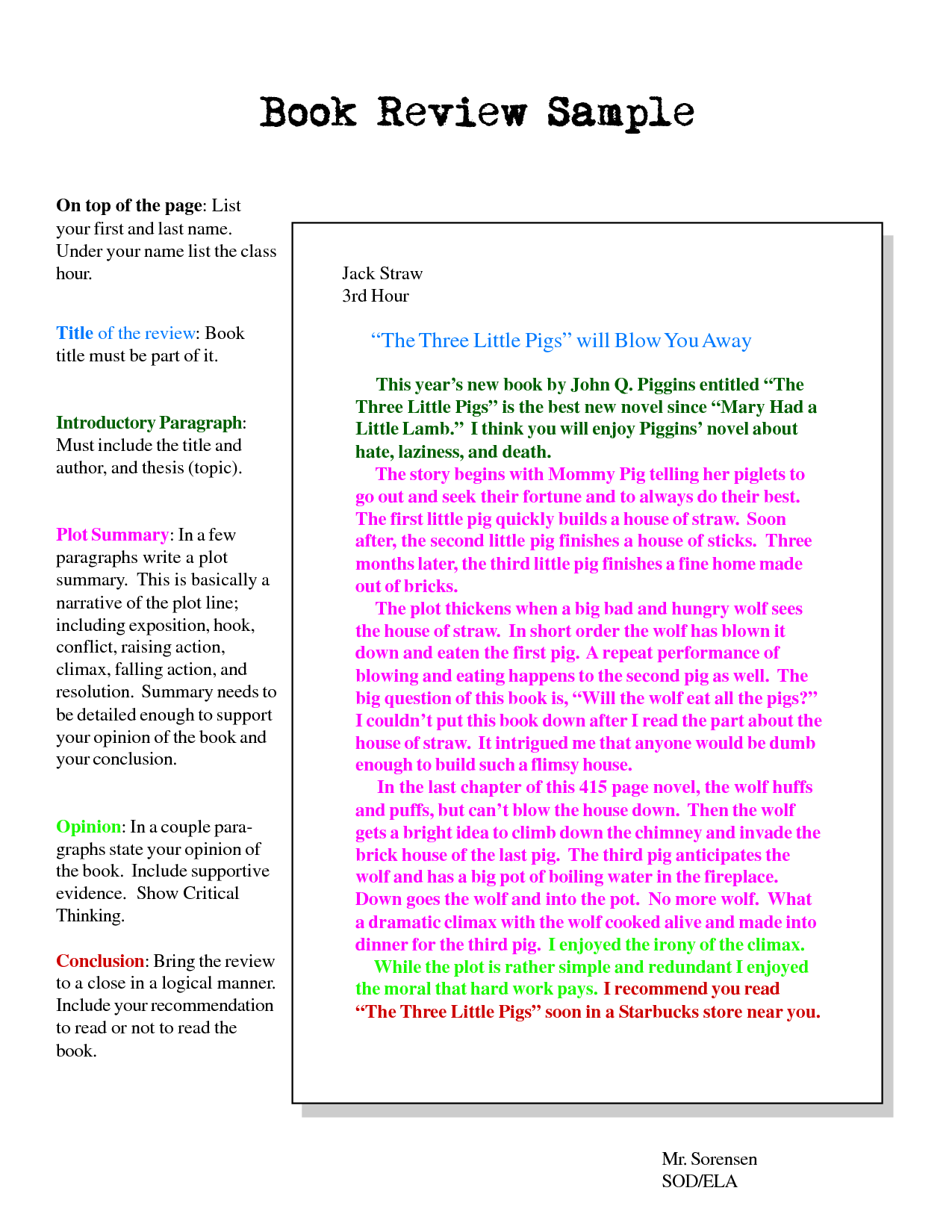 how to write a book review example pdf