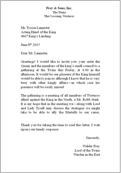 Below is an example of a business letterâ€™s proper format.
