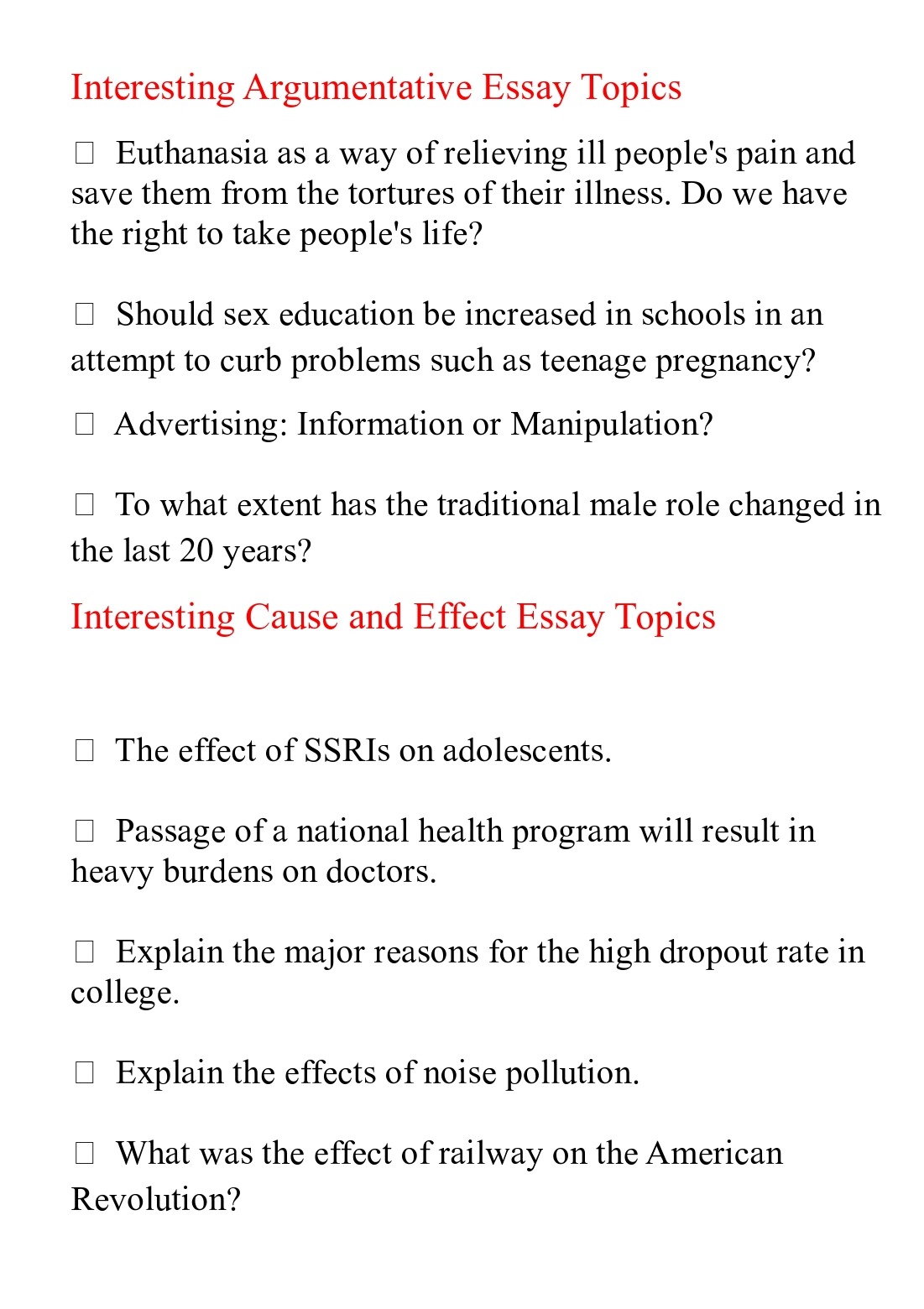 essay topics class 9